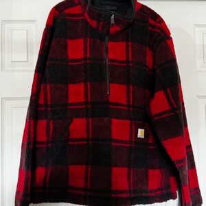 Carhartt Red & Black Plaid Sherpa Zip Pullover